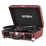 Victrola Vintage 3-Speed Bluetooth Suitcase Turntable with Speakers, Red and Black