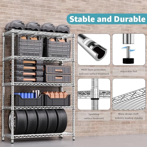 MZG – Storage Shelving 5 Tiers, Wire Organizer, Chrome