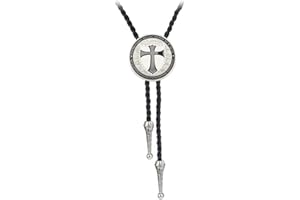 JPJZY BRBAM Fashionable Round Shape Cross Bolo Tie Exquisite Shield and Multi-colored Cross Necktie for Men