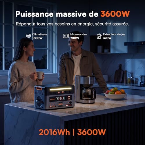OSCAL PowerMax 3600PE Station d'Énergie Portable avec Panneaux Solaires 400W*2, Puissance de Sortie 3600W, Batterie LFP 2016 Wh, Application, UPS, Panne de Courant, Camping, Camping-car, Urgences