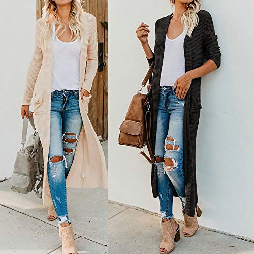 HTDBKDBK Womens Jacket with Pocket Solid Color Long Sleeve Long Cardigan Tops Ladies Autumn Shirts Tops Coat Outwear Black