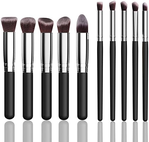 Makeup Brushes Set,Premium Synthetic Kabuki Foundation Face Powder Blush Eyeshadow Brushes Makeup Brush Kit (10pcs,Black/Silver)Alluremake