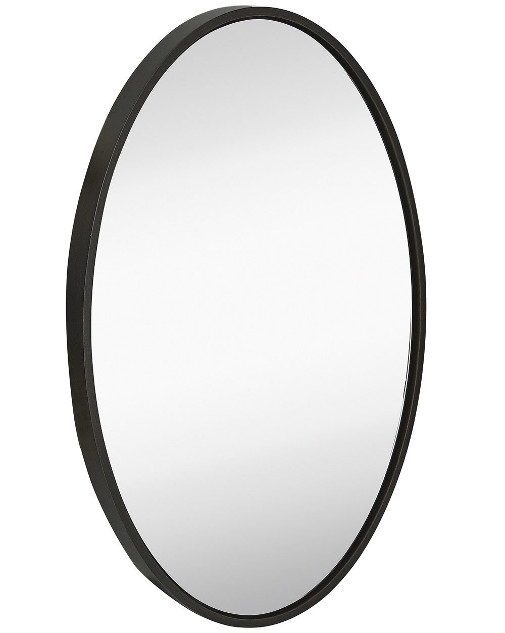 Hamilton Hills Clean Large Modern Black Oval Frame Wall Mirror | Contemporary Premium Silver Backed Floating Glass Panel | Vanity, Bedroom, or Bathroom | Hangs Horizontal or Vertical