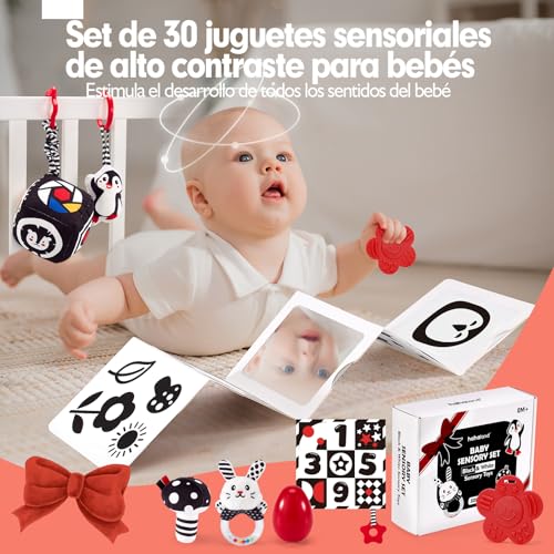 hahaland Baby Toys 0-3 Months - Black and White Sensory Toys for Babies 0 3 6 Months, Tummy Time Stimulation Games Gifts Baby 0-6 Months 30 Pieces Set