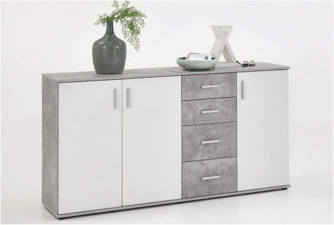 SlumberHaus Urban Large White and Grey Stone Concrete Sideboard Cabinet