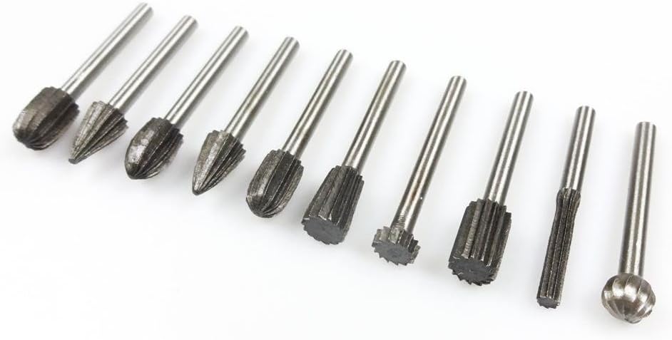 Rotary Tools NEW 10pc Alloy Steel Burr Bit Set Wood Carving Rasps For Dremel Burs 1/8" Shank