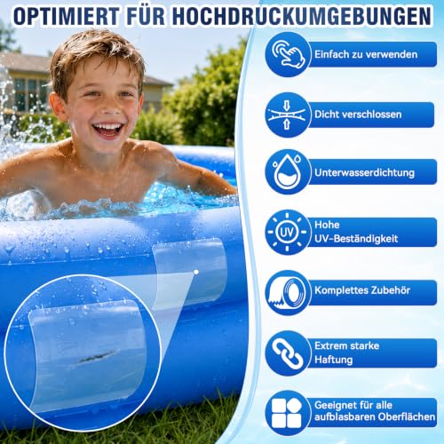 HuakChai Pool Repair Kit, Waterproof Tape for Underwater, 10 x 150 cm, PVC Pool Patches, Self-Adhesive Set with Scissors & Squeegee, for Inflatable Pool, Inflatable Boat, Air Mattress