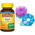 Nature Made Iron 65 mg (325 mg Ferrous Sulfate) Tablets, Dietary Supplement for Red Blood Cell Support, 365 Tablets, 365 Day Supply Bunde with Weekly Pill Organizer