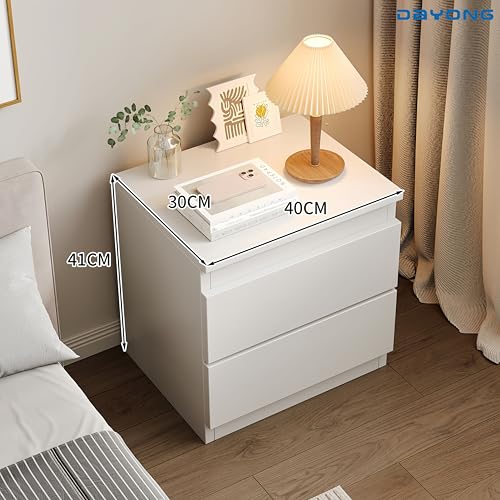 DAYONG Nightstand with 2 Drawers, Simple Bedside Table, Wooden End Table for Living Room, Modern Bedside Cabinet for Bedroom Sofa Side Office, 40 x 30 x 40cm (White)