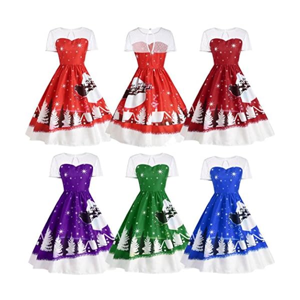 Women's Vintage Christmas Costume Swing Dress O-Neck Printed Short Sleeve Knee-Length Dress - Image 3