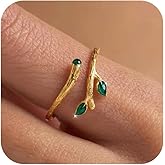 Yueyoer Leaf Twig Ring for Women,925 Sterling Silver Olive Leaf Ring to Daughter 14k Gold Plated Dainty Green Leaves Statement Stacking Open Band Finger Rings Birthday Valentines Day Jewelry Gift