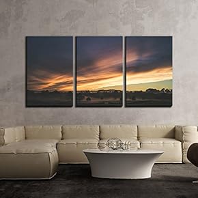 3 Piece Canvas Wall Art - Landscape with Trees at Dusk - Modern Home Art Stretched and Framed Ready to Hang - 16"x24"x3 Panels