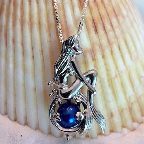 Statement Love Mermaid Shape Faux Pearl Bead Cage Locket Pendant Necklace Jewelry Sanwood