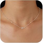 925 Sterling Silver Cross Necklace for Women Dainty CZ Horizontal Cross Pendant Necklaces Birthstone Charm Chain for Mom Sideway Crucifix Cross Faith Choker Necklace Valentine's Day Jewelry Gifts