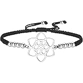 kkjoy Adjustable Flower of Life Braided Rope Bracelet Stainless Steel Eternity Blossom Floral Inspirational Amulet Jewelry for Women