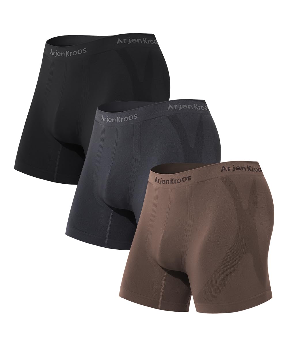 Photo 1 of Arjen Kroos Men's Seamless Boxer Briefs 3 Pack,Anti-Chafing Performance Shapewear-Moisture Wicking 4-Way Stretch Underwear