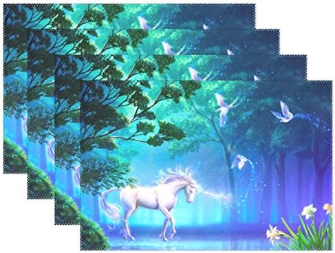 Ethel Ernest Ammazing Unicorn With Flying Birds Heat-resistant Placemats, Polyester Tablemat Place Mat for Kitchen Dining Room 1 Piece
