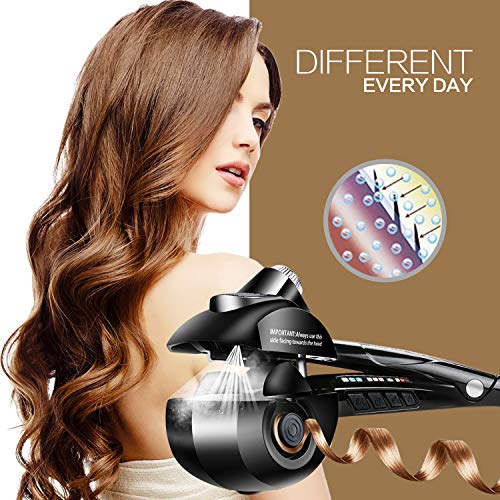 YITRUST Rotating Curling Iron Automatic Steam Hair Curlers Ceramic Wavy Hair Styling Steamer Spray Spiral Wands with LCD Display(Black)
