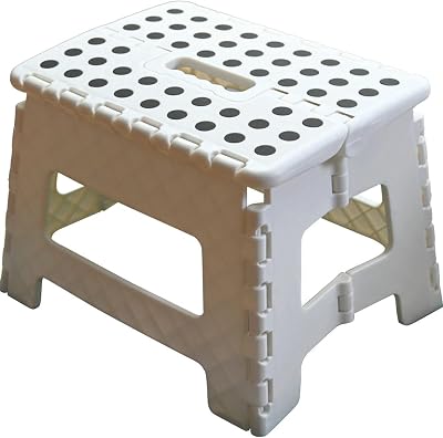 Armo Home Folding Stool Step Down Footstool White Carry Handle 150kg