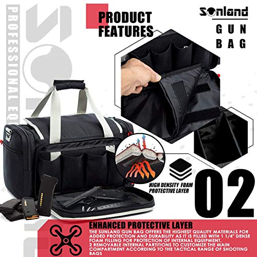 SUNLAND Range Bag Handgun Pistol Shooting Range Duffle Bag Padded Large Gun Bag Ammo Accessories and Hunting (Blk/Grey) - Thumbnail 2