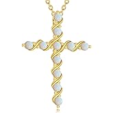 MUUYON 14k Gold Plated Opal Cross Necklace For Women, 2.7mm Round White Opal, Vintage Christian Faith Cross Jewelry, 18 Inches With 2 Inches Extension