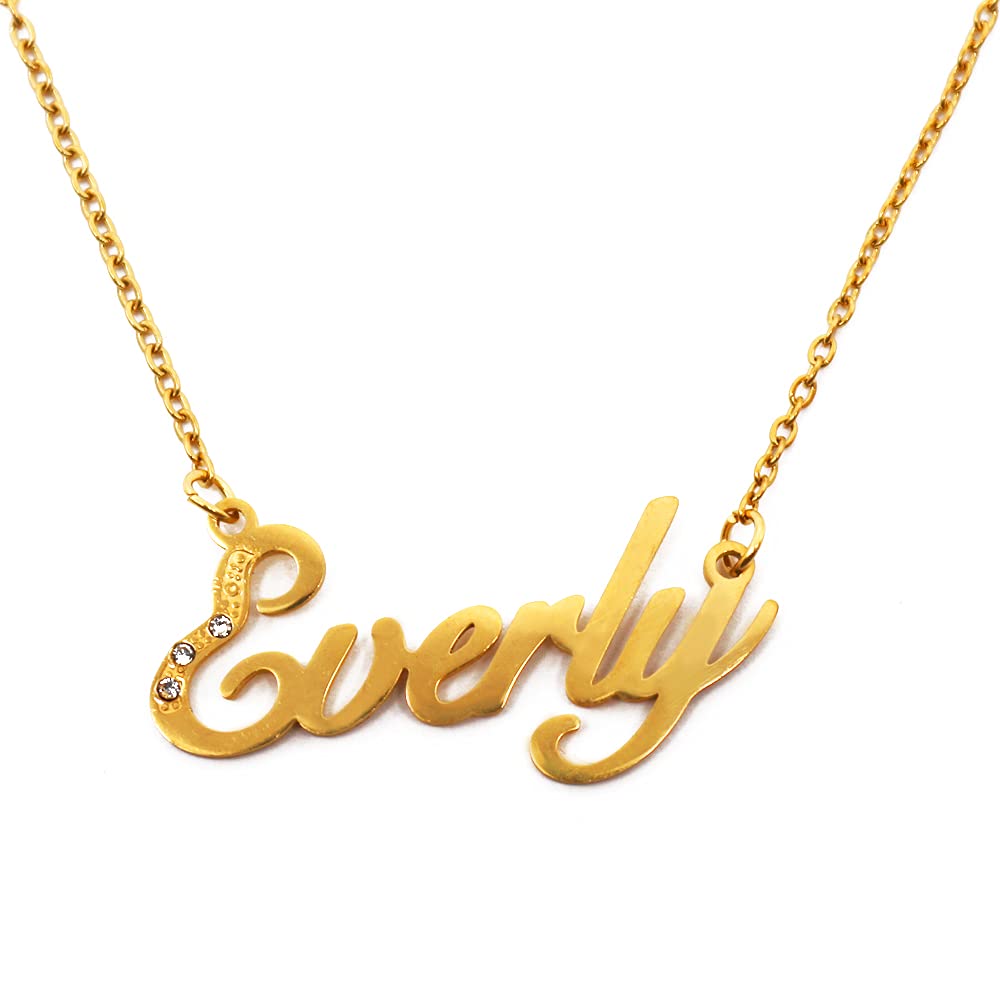 Kigu Name Necklace Everly - Gold Tone - Custom Name Necklace - Personalised Jewellery for Ladies- Customised Jewellery for Girls- Custom Pendant Everly