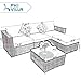 PHI VILLA Outdoor Patio Rattan Sectional Sofa- Patio Wicker Furniture Sofa Set 5-Piece, Blue