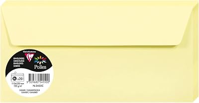 Clairefontaine 5455C Self-Adhesive Envelopes DL 11x22cm 120gsm Canary Pack of 20