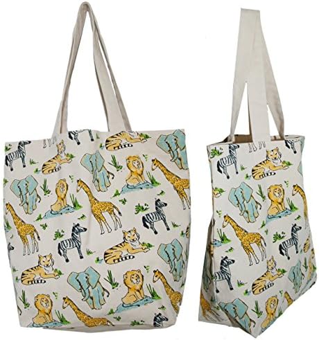 Shopper Tote Bag - Zoo Animal Illustrated, Eco-Friendly Reusable Multipurpose Canvas Grocery Bag