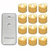 Micandle 12PCS Battery Tea Lights With Remote Control,Last up to 48 hours,Warm White Flickering Flameless LED Unscented Remote Candle Lights for Wedding Party Christmas Home Decor,1.4 x 1.4 Inch