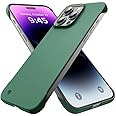 GRECAZO Slim Borderless for iPhone 15 Pro Phone Case 6.1"(2023) Ultra-Thin Lightweight Frameless Matte Hard PC Cover Case with Pull Ring Shockproof Non Slip Rope,Suppor Wireless Charging-Dark Green