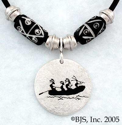 River Rafting Kokopelli Necklace - Sterling Silver Water Sports Jewelry