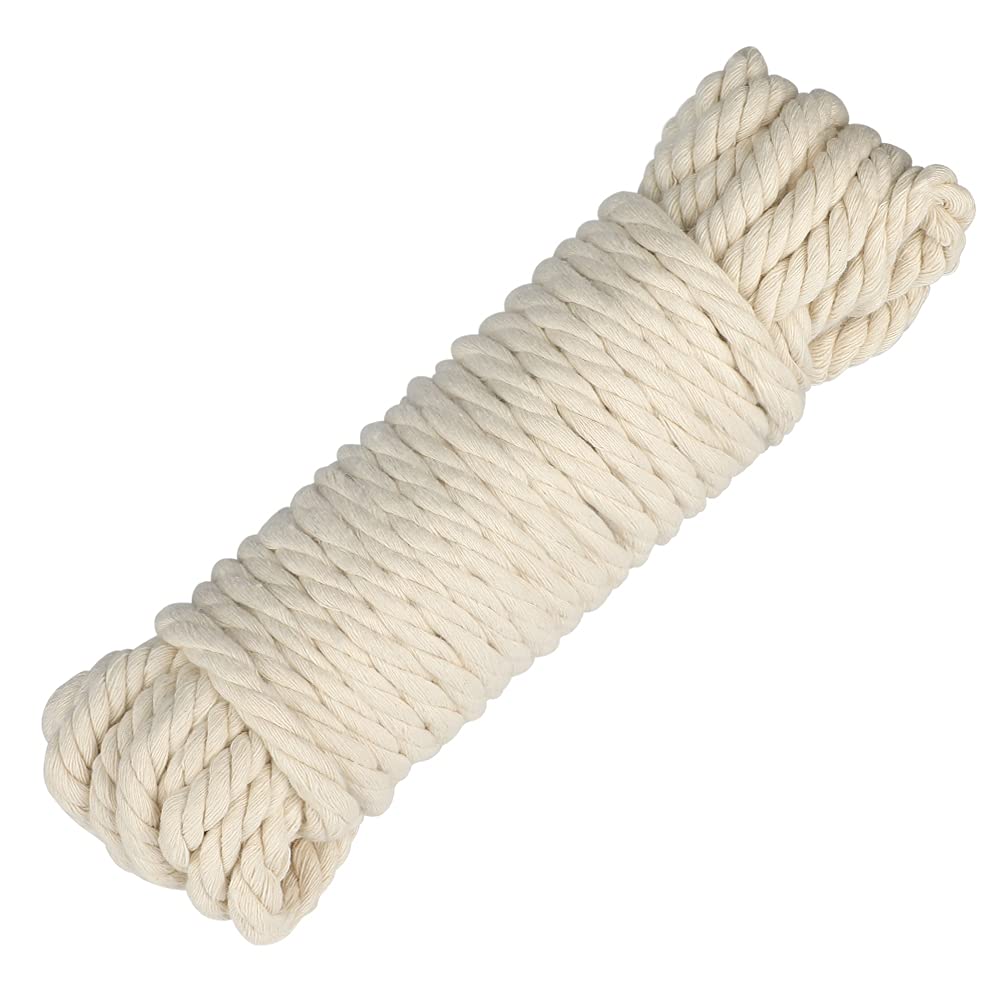 KINGLAKE Soft Cotton Rope 10mm, 10m Macrame Cord Twisted Thick String Decorative Rope for Crafts, Washing Line, Wall Hanging, Plant Hanger, Gardening, Decoration, Repairing Cat Scratching Post (Beige)