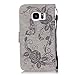 Galaxy S6 Case,Pop Time Butterfly Embossing Magnetic Premium PU Leather Wallet Case Flip Stand For Samsung Galaxy S6 with Wrist Strap (Grey)