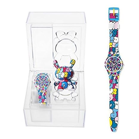 Swatch Unisex Analog Quarz Uhr mit Kautschuk Armband GE232