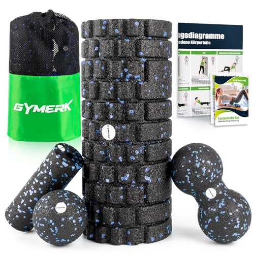 51qWshVylPL Faszienrolle Set Mit 3D-Texturmassage, Enthält Anweisungen Und Poster In Deutscher Sprache Tragetasche, Yoga Faszien Set Mit Faszienball Faszienrolle Klein Duoball