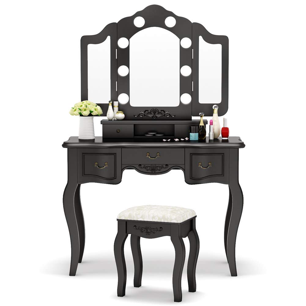 Black Vanity Set With Lights Pogot Bietthunghiduong Co