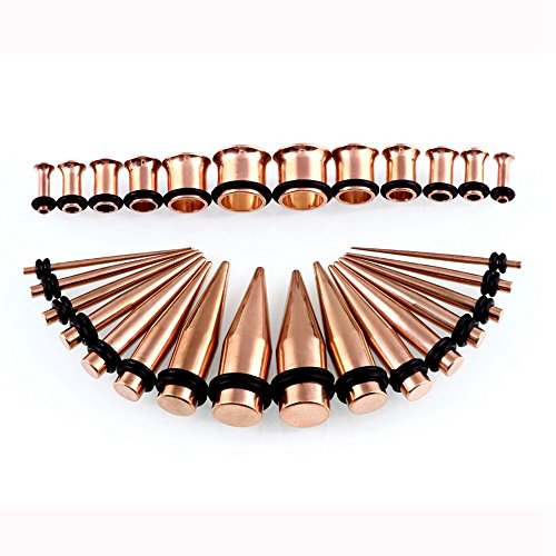 Xpircn 36PCS 14G-00G Taper Gauge Plugs Stainless Steel Ear Stretching Kit with Rubber O-Rings for Men Women