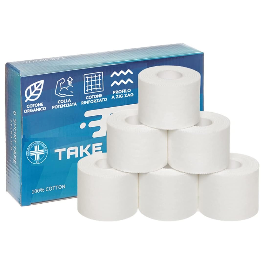 TAKE SPORT®, Sports Tape, Bandage Tape, Sports Tape, Sport Tape. 6 rolls 5 cm x 10 m, 100% Cotton, Zig Zag Edge, Non Elastic. White (6)
