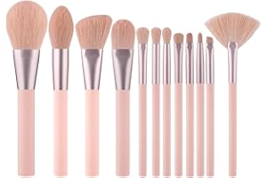 YJ-Anyue Makeup Brushes 12PCS Pink Makeup Brushes Set Premium Synthetic Foundation Brushes Blending Face Powder Eye Shadow Concealer Make Up Brushes Tool…