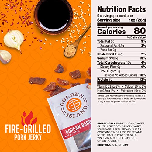 Golden Island Pork Jerky Korean Barbecue Gluten Free Protein Snack