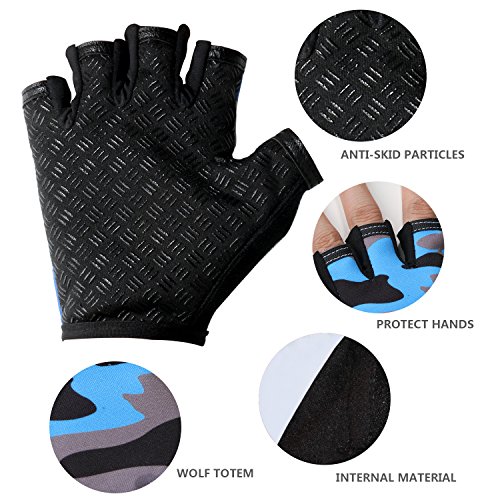 NATURE Ann Boy Girl Child Children Kid Half Finger Fingerless Short Shock-Absorbing No-Slip Pro Cycling Gloves Mitten for Cycling MTB Exercise Skate Skateboard Roller Skating Other Sports (Blue+Grey)