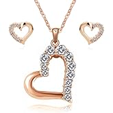 Crystalline Azuria White Crystal Necklace and Earrings Hearts Set Costume Jewelry Wedding Bridesmaid Accessories Rose Gold Plated
