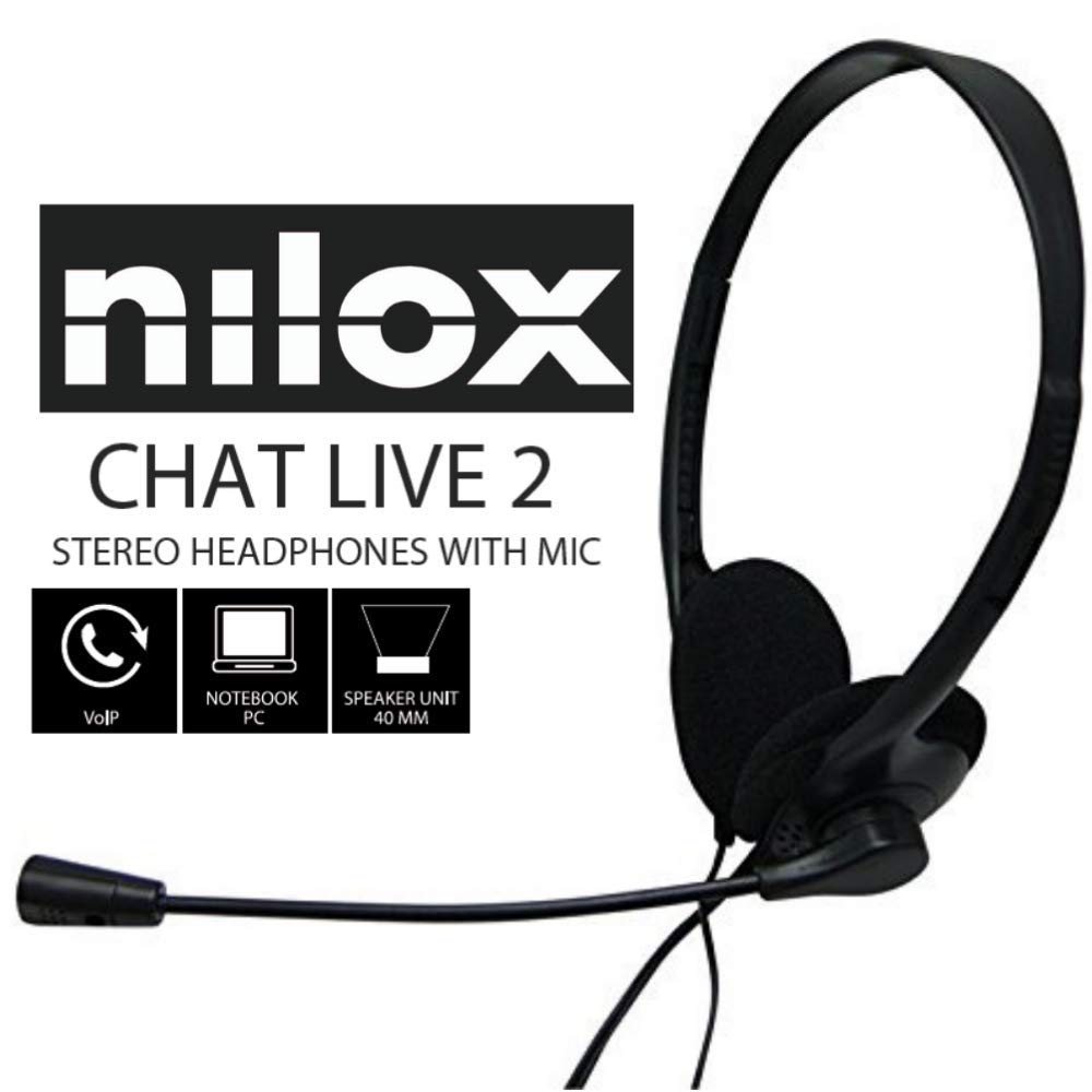 Nilox, PC Stereo Headset, PC Headphones for School and Office, Adjustable Headband and Volume Control, Lightweight with 1.8m Cable, 2 x 3.5mm Jack for Earphones and Microphone