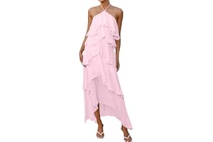 Women's Sundresses Ruffle Layered Halter Flowy Maxi Dress Elegant Wedding Guest Dresses Sleeveless Cocktail Dresses