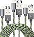 GOLDEN-NOOB3Pack 3 6 10FT Nylon Braided Popular Lightning Cable 8Pin to USB Charging Cable Cord with Aluminum Heads for iPhone 6/6s/6 Plus/6s Plus/5/5c/5s/SE,iPad iPod Nano iPod Touch(Gray+Green)