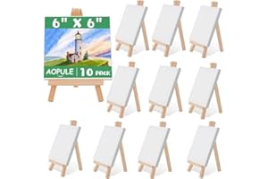 10Pcs 6" Mini Easel Stand Set, Mini Easel with 10Pcs Art Canvases Table Top Easel Holder Small Wood Easel Small Art Easel Sta