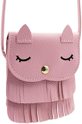 Cute Cat Tassel Shoulder Bag Small Coin Purse Cross body Mini Satchel for Kids Girls (5.1x5.9in)