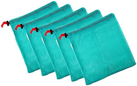 Adjustable Small Mesh Bag, 5pcs Sliding Drawstring Cord Closure Storage Bag Travel Bag, Small Organizer Bags for Home Storage, Travel, Beach Toys and Seashell Collecting, 11.8"x 9.84", Blue-Jree Ash
