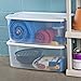 Sterilite 18898004 106 Quart/100 Liter Latch Box, White Lid with Clear Base and Blue Aquarium Latches, 4-Pack